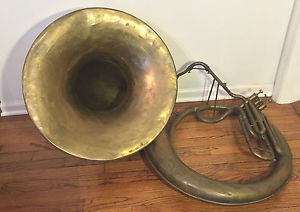 Antique A K Huttl Graslitz Brass Tuba 3 Valves w/ Removable Bell Germany