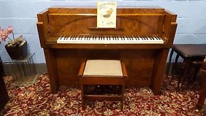 Title: Reconditioned Walnut Art Deco Overstrung Eavestaff piano. Can Deliver.