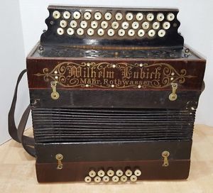 Antique Wilhelm Lubirh Mahr Rothwasser 3 Row Button Box Accordion Germany Rare
