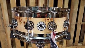 DW DRUM WORKSHOP EDGE EXOTIC MAPA BURL AND CHROME OVER BRASS EDGE 6"x 14" SNARE