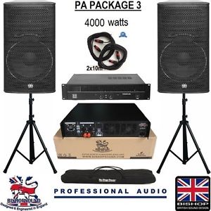 Beta 15 PA System 4000w Peak With Amplifier Cables Heavy Duty Stands & Gigbag