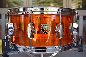Fibes SFT 6.5x14 Crystalite Amber Acrylic Snare Drum MINT Solid Shell RARE