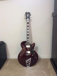 D'Angelico Premier SS Center Block Stop Tail Piece Hollowbody Guitar Trans Wine