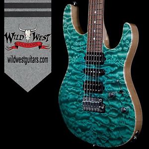 Suhr Modern HSH Quilt Top with Swamp Ash Body and Pau Ferro Fretboard Trans Teal