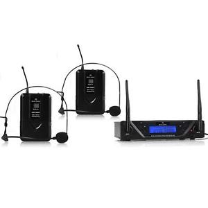 CUFFIE SENZA FILI MICROFONO SET DI 2 RADIO CORDLESS UHF 2-CANALI RICEVITORE