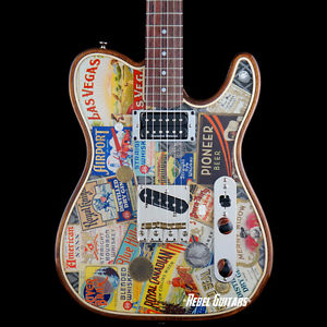 Walla Walla Guitar Company Maverick T-Top Poly “Whiskey Labels” Tele Guitar