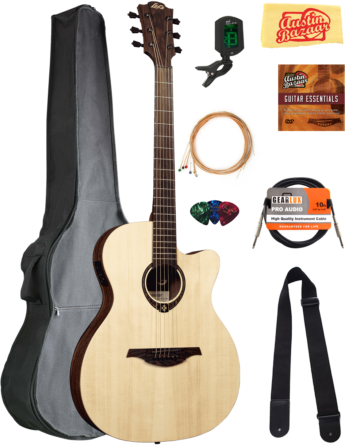 Lag T270ASCE Slimline Auditorium Cutaway Acoustic-Electric Guitar w/ Gig Bag