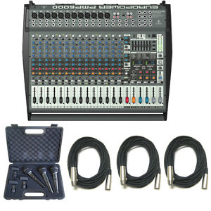 Behringer PMP6000 20-Channel 1600W Amplified Mixer w/3x Pro Mics & 3x XLR Cables
