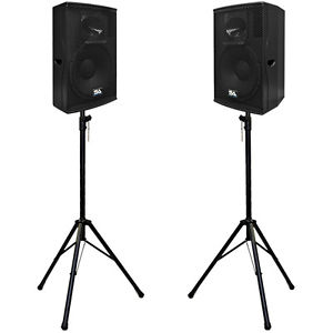 Pair of Premium 15" Full Range / Bi-Amp 2-Way Loudspeaker Cabinets with Stands