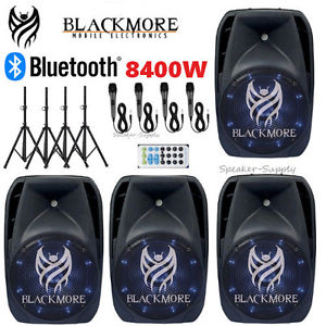4 Pack Blackmore 15" 8400W Amplified Speakers DJ PA Pro + Stands BJS-152BT 60KG