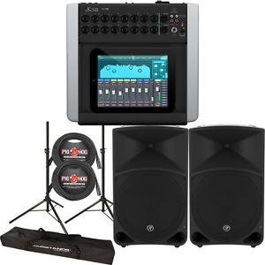 Behringer XR16 Digital Mixer + Mackie Thump15 Powered Speakers + Stands +Picks