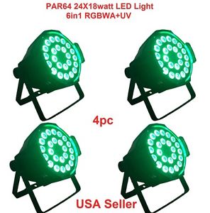 LOT DJ PAR 64 24x18w LED LIGHT RGBWA+UV 6in1 DMX STAGE PARTY SHOW HIGH POWER 4PC