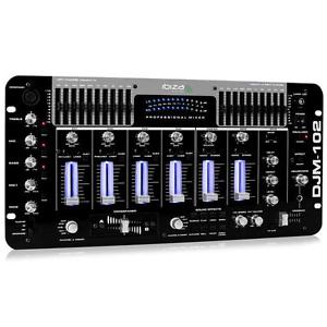 MESA MEZCLAS IBIZA DJM-102 PRO 4 CANALES LED 10 BANDAS FADER EFECTOS SONIDO DJ