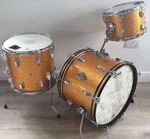 1963 Pre-serial Vintage Ludwig Down Beat Drum Kit Gold Sparkle 12"14"20"