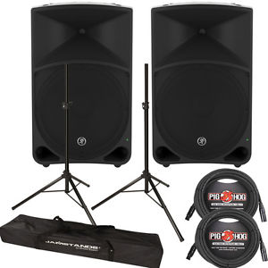 Mackie Thump 15 1000 Watt Powered Speaker Pair Stands Cables Pack +Picks