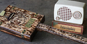3 String Cigar Box Guitar ~ 1857 Old Timer ~Tobacco Sunrise Homemade CBG Slide