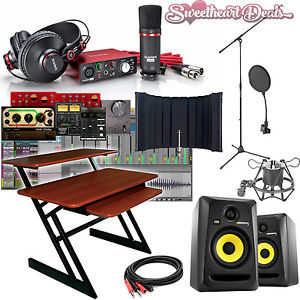 Focusrite Scarlett Recording Bundle + Desk KRK Rokit 5 Pro Tools Studio Package