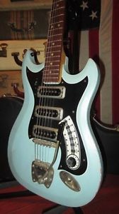 Vintage Circa 1965 Hagstrom III Electric Guitar Blue Clean With Hardshell Case
