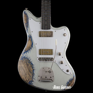 Palir Guitars Imperial in White Over Ice Blue Metallic w/Porter P90 Jazz Pickup
