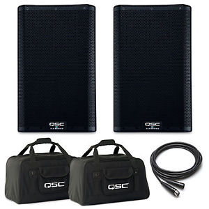 2x QSC K8.2 8" Two-Way 2000W Powered Loudspeaker with Totes and Cables