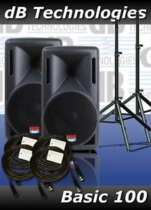 Pair dB Technologies Basic 100 Speakers Stands & Cables