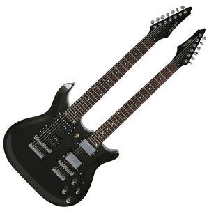 Carlo Robelli Double Twin Neck Electric Guitar 6 & 7 String Black Unique Rare