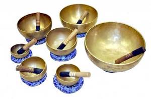Hand Hammered Tibetan Chakra Healing Buddhist Yoga MEDITATION SINGING BOWL SET