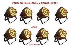 LOT DJ PAR 64 24x18w LED LIGHT RGBWA+UV 6in1 6COLOR DMX512 STAGE PARTY SHOW 8PC