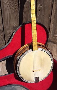 VINTAGE LUDWIG Banjo Silver Flash Tenor 4 STRING VEGA