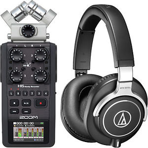 Zoom H6 Portable Recorder with Audio-Technica ATH-M70x Monitoring Headphones
