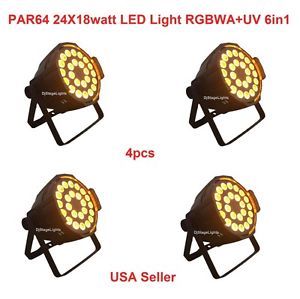 LOT DJ PAR 64 24x18w LED LIGHT RGBWA+UV 6in1 DMX512 STAGE PARTY SHOW 4PC