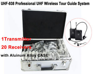 UHF-938 Wireless Tour Guide/Translation System with Case for Training, Church