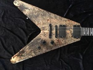 Custom FlyingV Nebula Guitar Buckeye Burl Handcrafted Blk Diamond USA