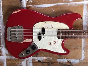 1972 Fiesta Red Fender Mustang Bass Refinished Body with Original Case