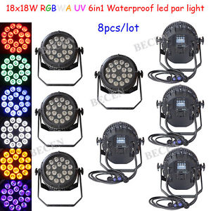 8pcs/lot waterproof 18X18W 6IN1 RGBWA UV LED par light IP65 par can light