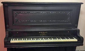 Antique Upright Vintage Grand Cabinet Piano With Bench