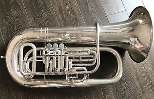 UNIQUE Hirsbrunner Swiss Double Tuba Bass Eb/Bb silver finish - custom order