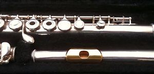 YAMAHA 385 II FLUTE 24K GOLD PLATED LIP PLATE ,SILVER HEADJOINT, LOW B, SERVICED