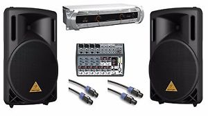 Behringer NU1000 Power Amp + 2X B212XL 800W Speakers + 1202FX 12-Channel Mixer
