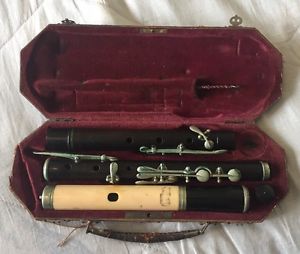 VNTG LYON & HEALY Grenadilla Wood & Ivory Head 8 Key, Key of D Low Pitch Flute