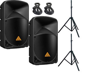 2X Behringer B115W 15" Bluetooth 1000W Amplified Speakers w/Stands+Bags & Cables