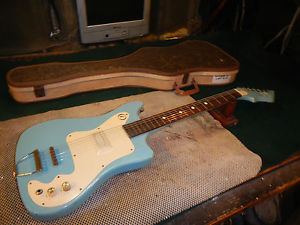 Vintage 1960s Kay Vanguard Electric Guitar Rare Robon Blue Clean w' OriginalCase