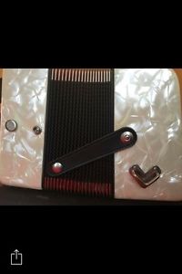 WELTMEISTER Button ACCORDION pearl color perfect condition slightly worn case