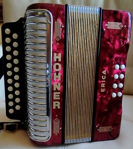 Accordion - Hohner Erica ( NEW - Never Used) two row button/ color: pearl red