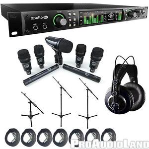 Universal Audio Apollo 8P QUAD AKG Session Drum Mic Recording Kit Stands Cables