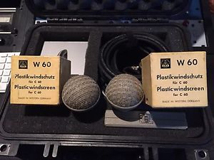 AKG C60 (x2) PAIR!!  ORIGINAL WINDSCREENS IN BOX!!!!  PELICAN WATERPROOF CASE!!