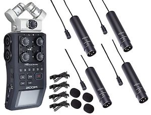 Zoom H6 Six-Track Portable Handy Recorder Bundle with 4-PACK of Movo XLR Clip-on