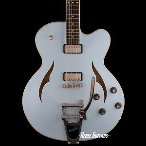 2012 Hofner Verythin Single Cutaway Semi-Hollow Guitar in Light Blue with Bigsby