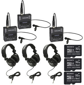 Tascam DR-10L Digital Recorder with Tascam Headphones and 32GB SD Card (3-pack)