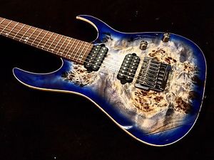 IBANEZ RG PREMIUM RG1027PBF CERULEAN BLUE BURST BURL TOP 7 STRING Guitar & CASE